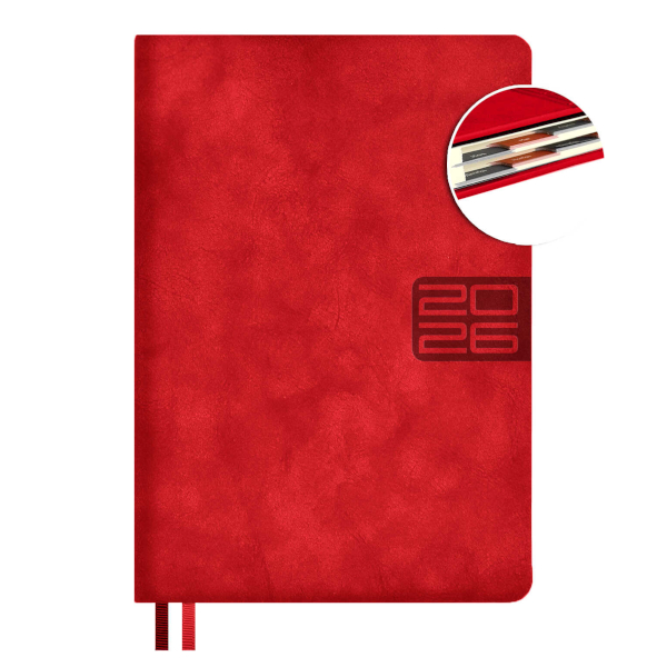 Ежедневник А5 2026 Escalada "#Думай как миллиардер" тв. обл., иск.кожа, сшивка, красный 70243