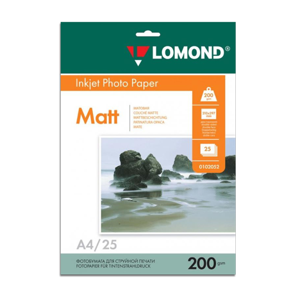 Бумага А4 Lomond для стр.пр. 200г/м2, матовая, двусторонняя 0102052 (25л)