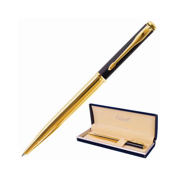 Ручка шар Galant "Arrow GOLD" синяя, корпус черный/золотистый, детали золотистые, 0,7мм 143523
