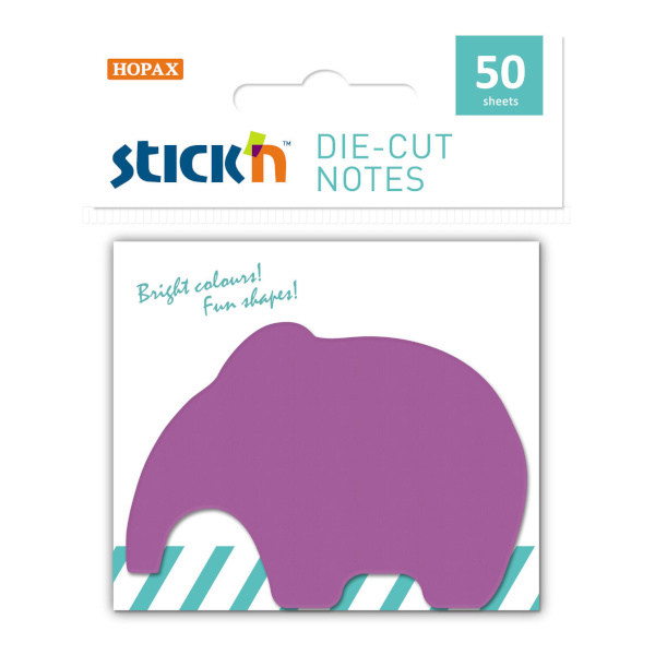Липкий блок Stick`n "Слон" 50*70мм, 50л, фигурный, фиолетовый 21780
