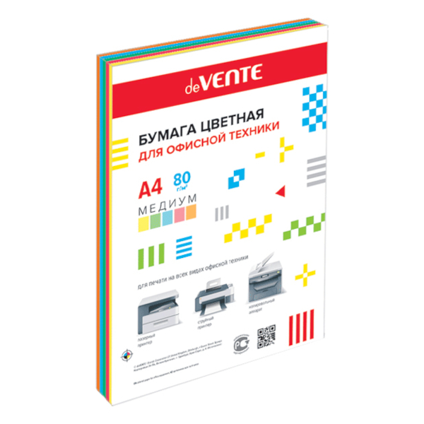 Бумага А4 80г/100л (5цв по 20л) медиум 2072805 deVENTE