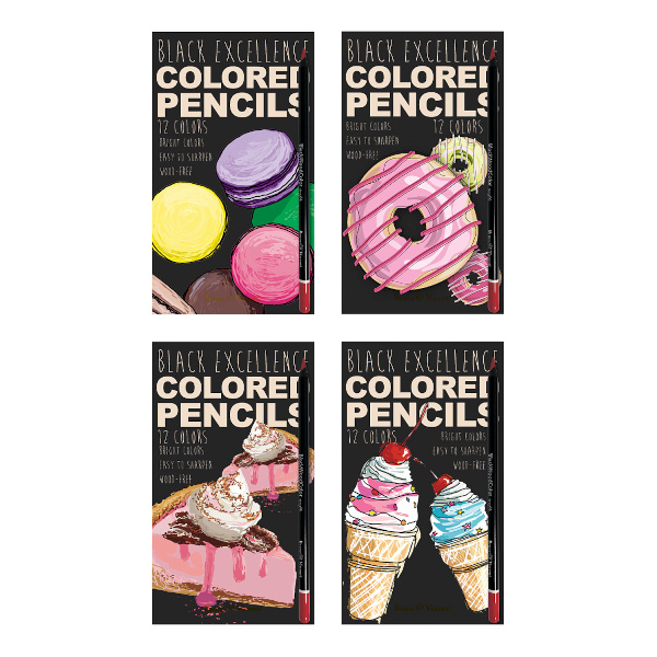 Карандаши 12цв, пластик, 3-гран. "Black Excellence" точилка, ассорти, карт.уп 30-0124 Bruno Visconti