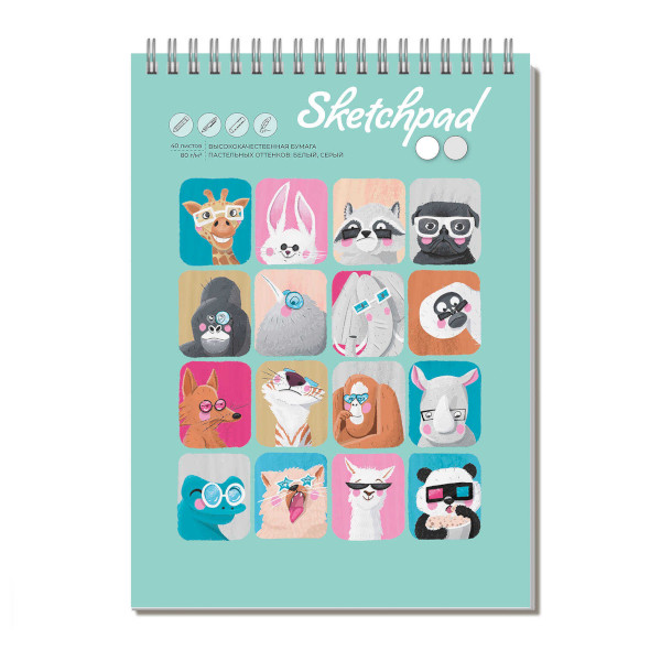 Скетчпад комбинир. А4- 40л, бел/сер, 80г/м2, гребень "Мордашки" 61565 Феникс+