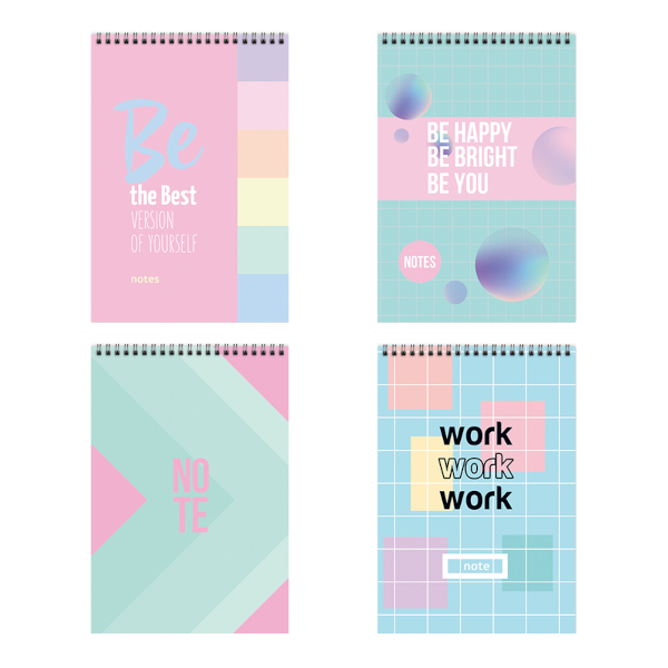 Блокнот А6 60л "Pastel notes" клетка, гребень, мягк.обл., картон, ассорти 307656 BG