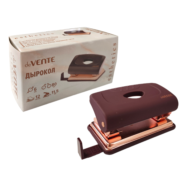 Дырокол 12л deVENTE "Esthetics" с линейкой, бургунди 4020515