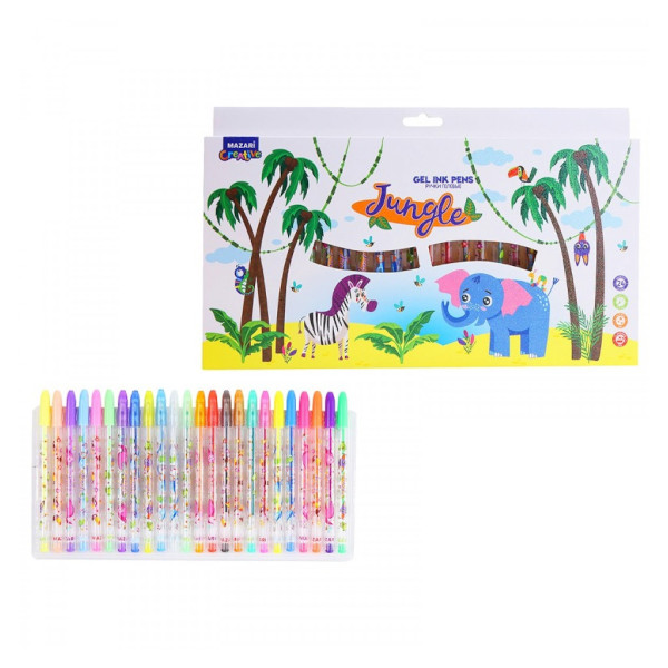 Набор гелевых ручек MAZARI "Jungle" 24шт/24цв, блестки, 0,9мм M-5426-24