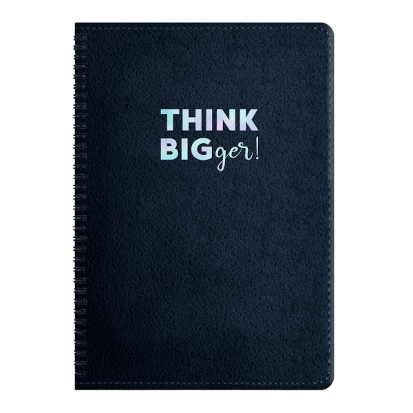 Записная книга А5+ 96л "Think Bigger" клетка, гребень, интегр.обл., иск.кожа, синий 67298 Escalada