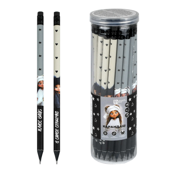 Карандаш ч/гр HB, дерево, круглый, ластик, ассорти "Девчонки на стиле" 72858 Феникс+