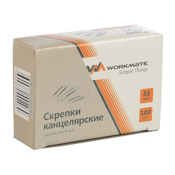 Скрепки 33мм Workmate овальные, оцинкованные., в карт.уп. 14-6417 (100шт)