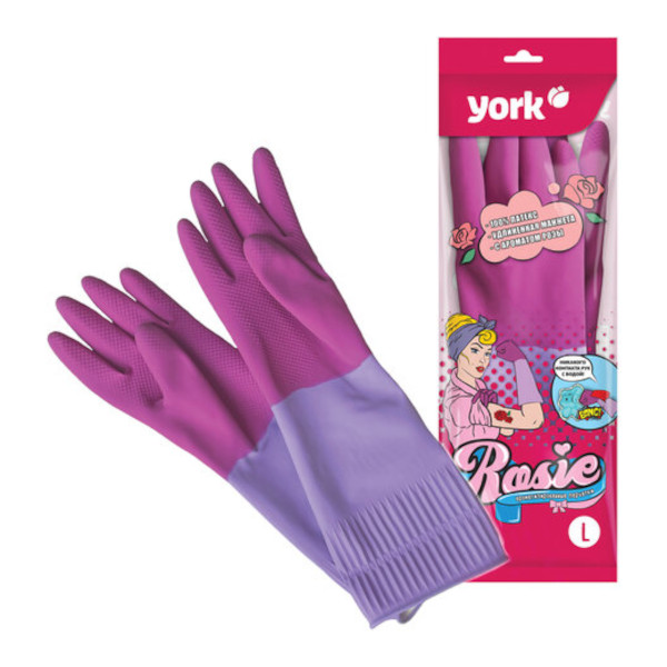 Перчатки резиновые хозяйственные York "Роза" особо прочные, р.L 608395 (1пара)