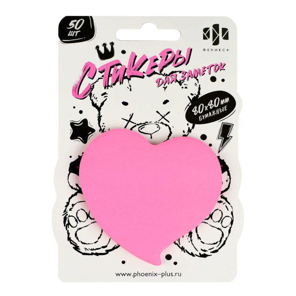 Липкий блок Феникс+ "Плюшевый мишка" 80*80мм, 50л, фигурный, розовый 67833