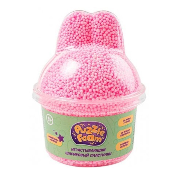 Пластилин шариковый Puzzle Foam "Зайчик" розовый, пластик.банка FM050