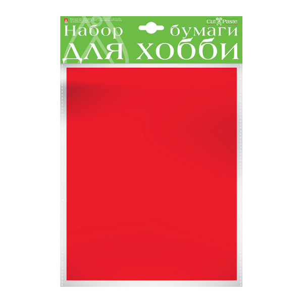 Бумага цветная крашенная в массе А4 двустор. 10л/1цв, пакет, 110г/м2, красный 2-065/13 HOBBY TIME