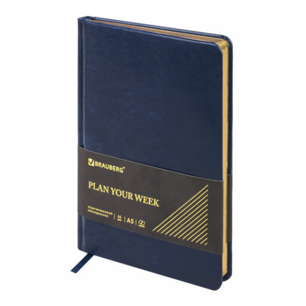 Еженедельник не дат А5 64л Brauberg "Iguana" тв.обл., иск.кожа, сшивка, синий 114476