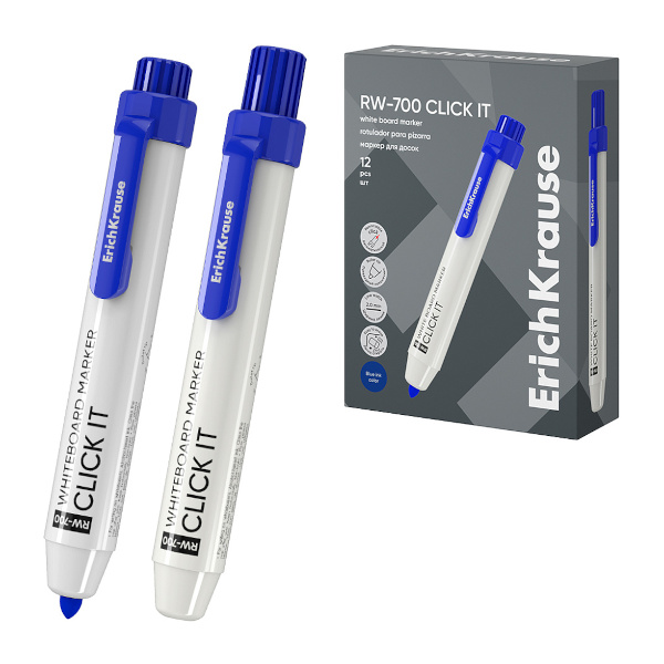 Маркер автомат. для доски 2мм, спирт. осн., пулевид., синий, пластик. "RW-700 Click it" 60831 EK