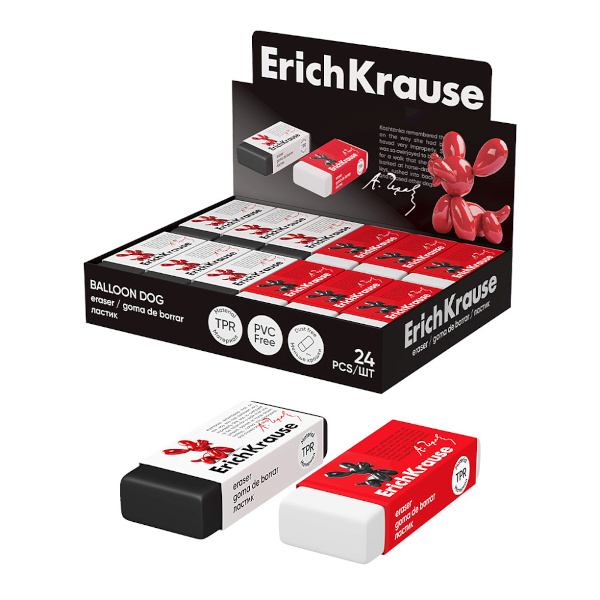 Ластик Erich Krause "Balloon Dog" прямоуг. 51*21*11мм, термопласт. резина, ассорти 63060