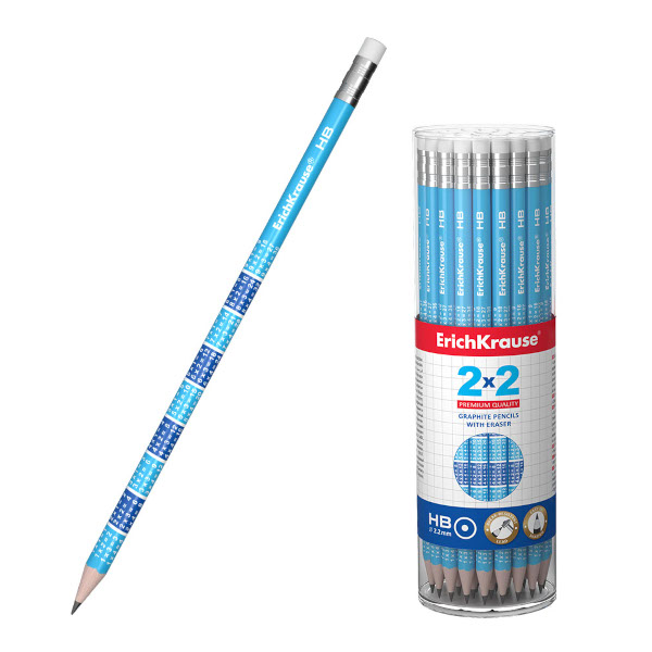Карандаш ч/гр HB, дерево, круглый, ластик, рисунок "2*2" 32865/45619 Erich Krause