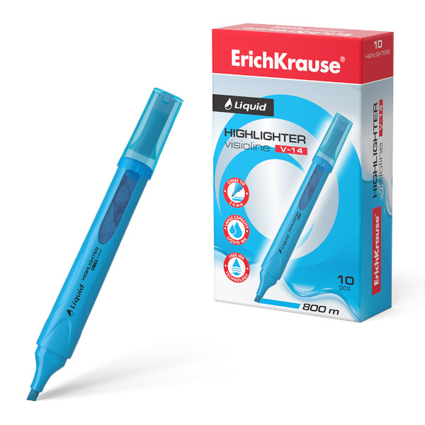 Текстовыделитель Erich Krause V-14 Liquid Visioline Neon /голубой/скош./0,6-4,0мм 56030