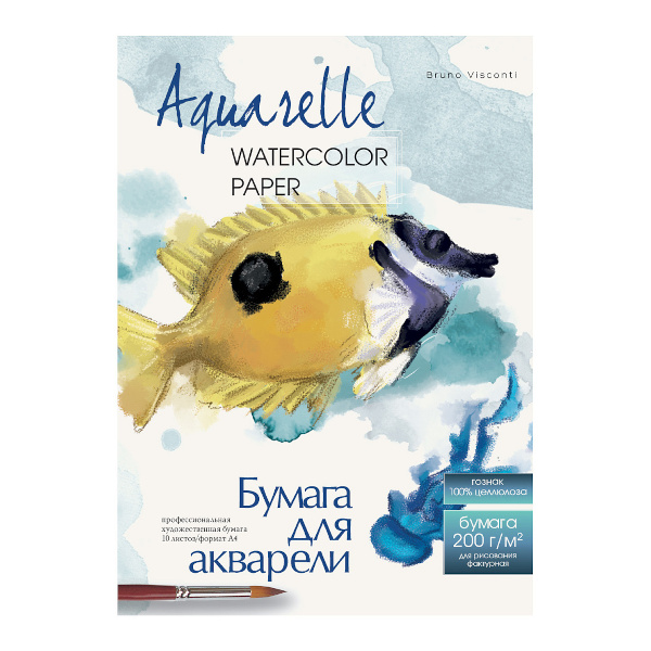 Папка для акварели А4 10л 200г/м2 "Dream world. Желтая рыба" 4-155 Bruno Visconti