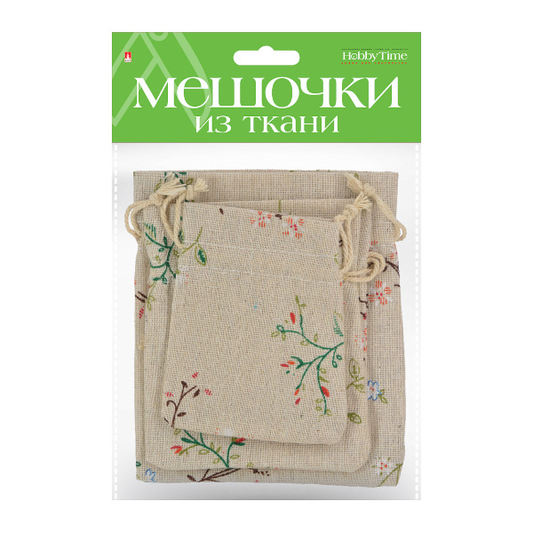 Набор мешочков 8*10/10*11,8/11,8*14,2см "Цветы №18" ткань, 3шт 2-240/18 HOBBY TIME