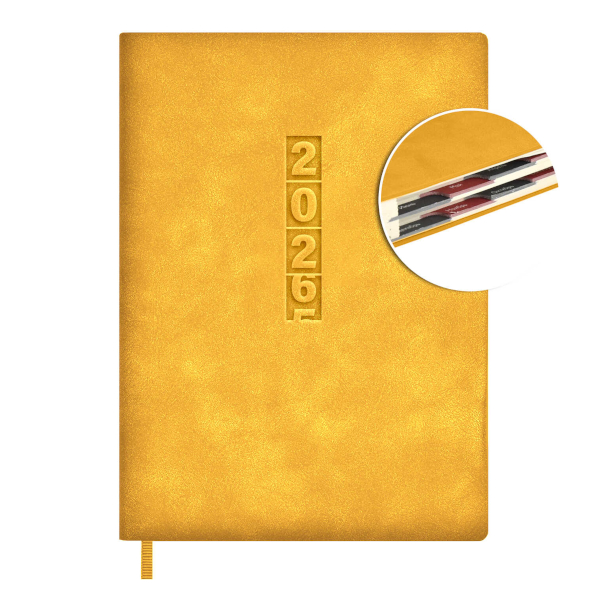 Ежедневник А6+ 2026 Escalada "#Думай как миллиардер" тв. обл., иск.кожа, сшивка, желтый 70300