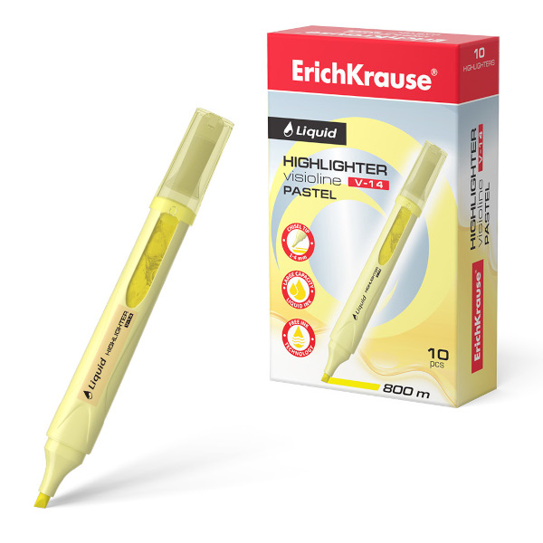 Текстовыделитель Erich Krause V-14 Liquid Visioline Pastel /желтый/скош./0,6-4,0мм 56023