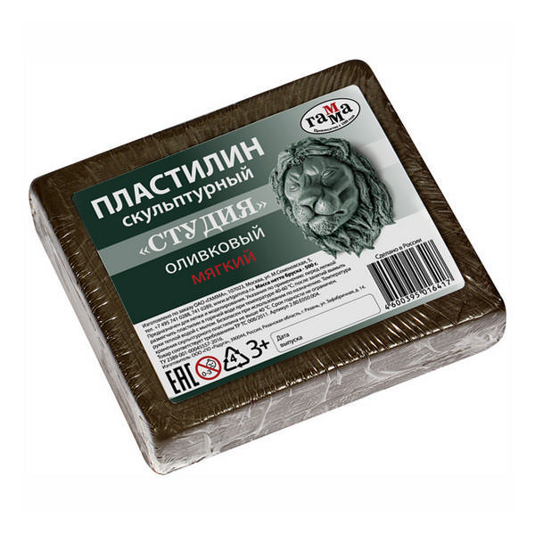 Пластилин скульптурный Гамма "Студия" оливковый, 500г, мягкий, полиэт.уп. 2.80.Е050.004