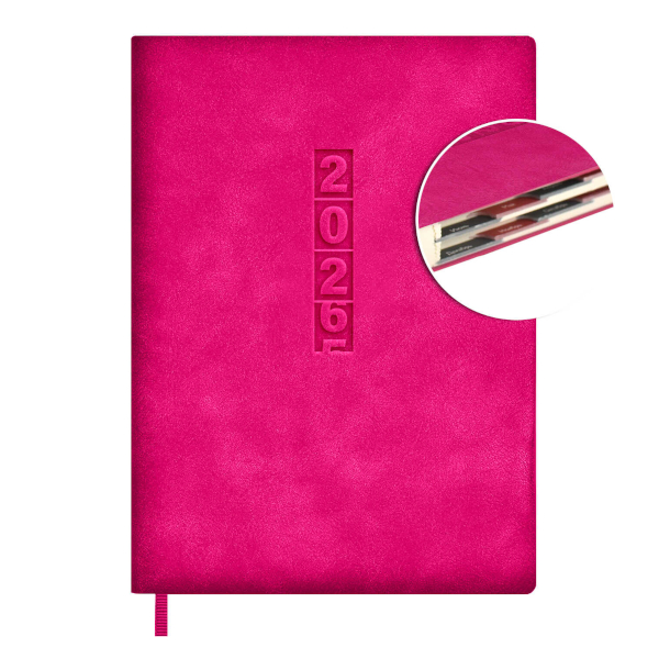 Ежедневник А6+ 2026 Escalada "#Думай как миллиардер" тв. обл., иск.кожа, сшивка, малиновый 70299