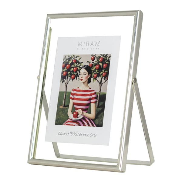 Фоторамка 13*18 металл, серебро, вставка стекло, метал.ножка 6121-5 МИРАМ