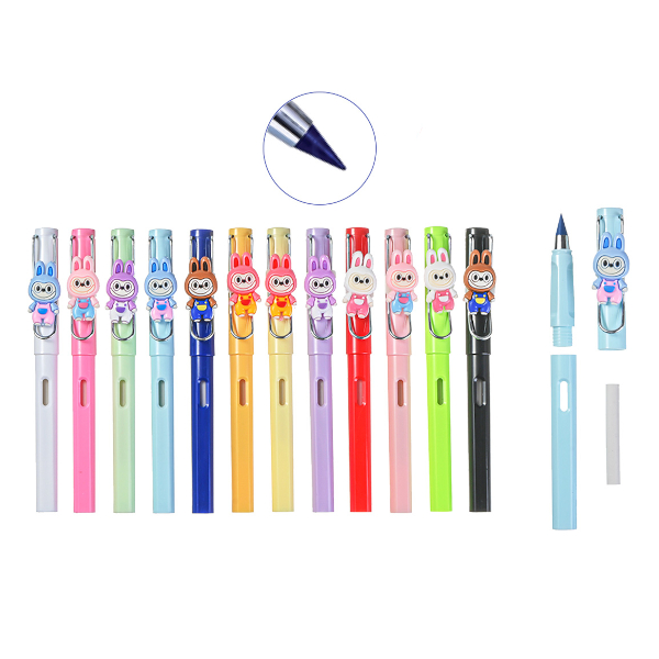 Карандаши вечные 12цв, пластик, круглые "Зубастик" ластик, ПВХ-уп. M-7118 MAZARI ТМ