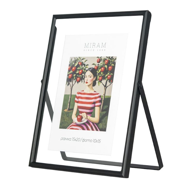 Фоторамка 15*20 металл, черный, вставка стекло, метал.ножка 6177-6 МИРАМ