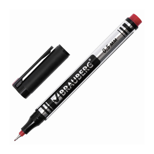 Маркер перм 0,5мм, спирт. осн., игольч., красный, пластик. корп. "Jet" 150509 Brauberg