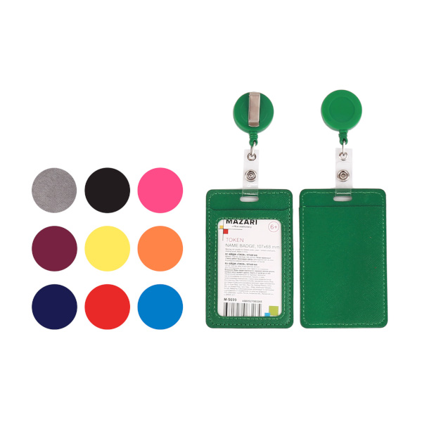 Бейдж 68*107мм вертикал., рулетка, иск. кожа, ассорти "Token" M-5699 MAZARI (1шт)