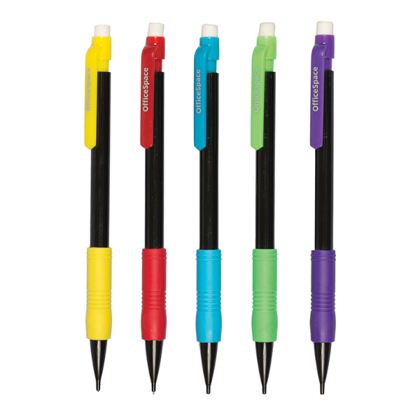 Карандаш механический 0,5мм HB, пластик. корп., черн., ассорти, ластик XP812W_3617 OfficeSpace