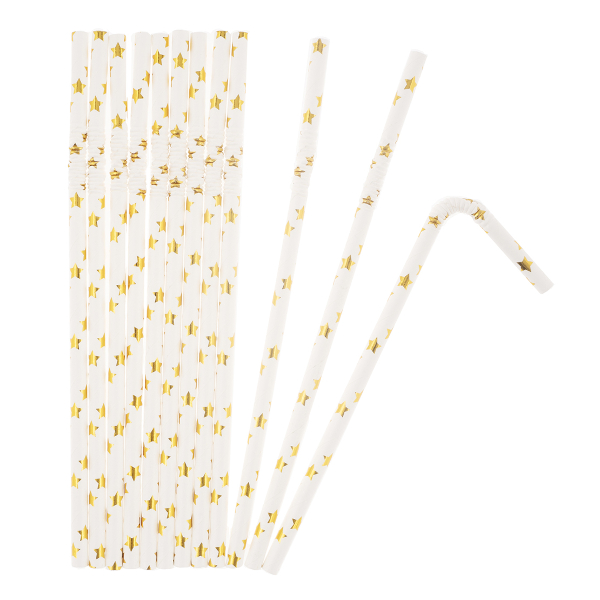 Трубочка для коктейля, белый/золото "Звезды" (1уп*12шт) 6233637 Волна веселья