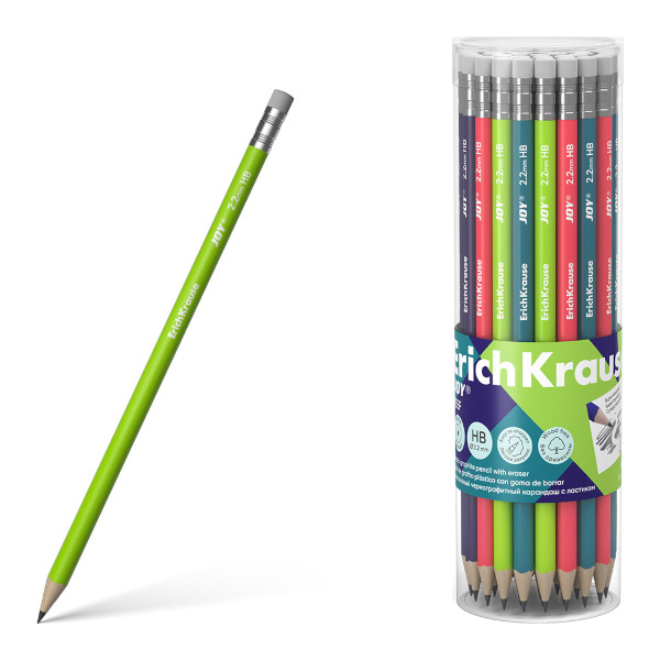 Карандаш ч/гр HB, пластик, круглый, ластик, ассорти "JOY Reef" 62768 Erich Krause