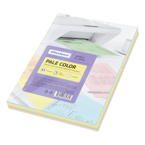 Бумага А4 80г/250л (5цв пастель по 50л) "Pale mix" 373666 OfficeSpace