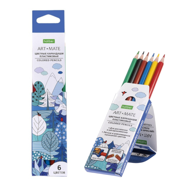 Карандаши 6цв, пластик, 6-гран. "ECO. Art-Mate" карт.уп. CS_068176 Hatber