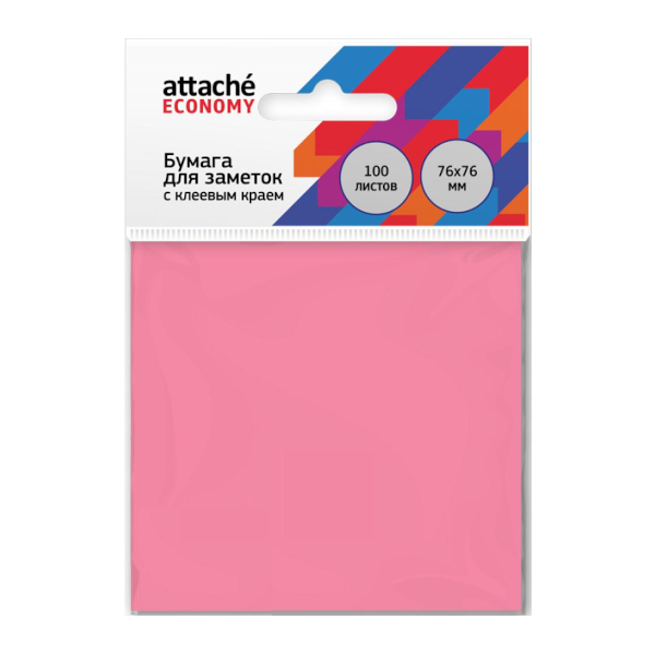Липкий блок Attache "Economy" 76*76мм, 100л, неон розовый 1261849