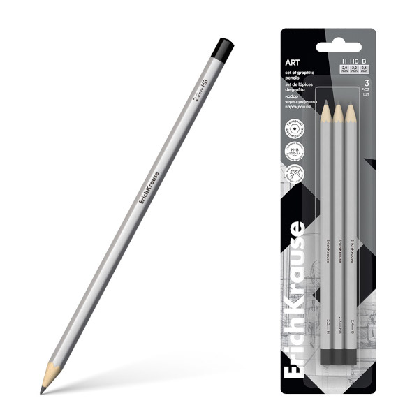 Карандаши ч/гр 3шт Erich Krause "Art" (Н,HB,В) 6-гран., без ласт. 45390
