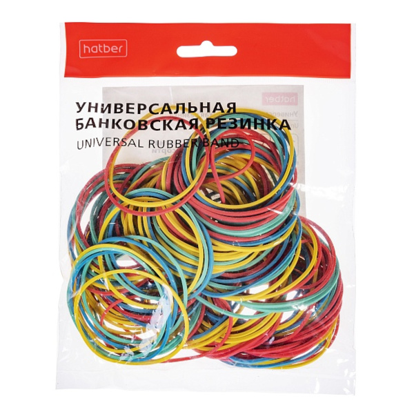 Резинка банковская 50мм, цветн., 60% каучук, 100г RB_083970 Hatber.