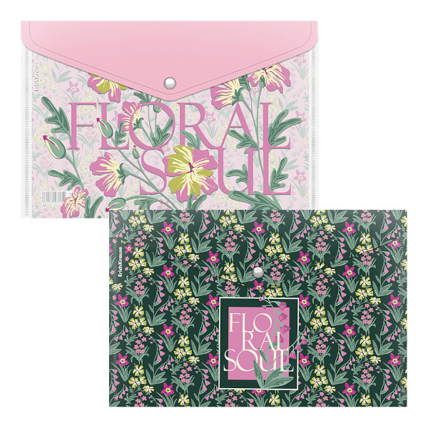 Папка-конверт на кнопке А4, 1отд., 160мкм, ассорти "Floral Soul" 63513 Erich Krause.