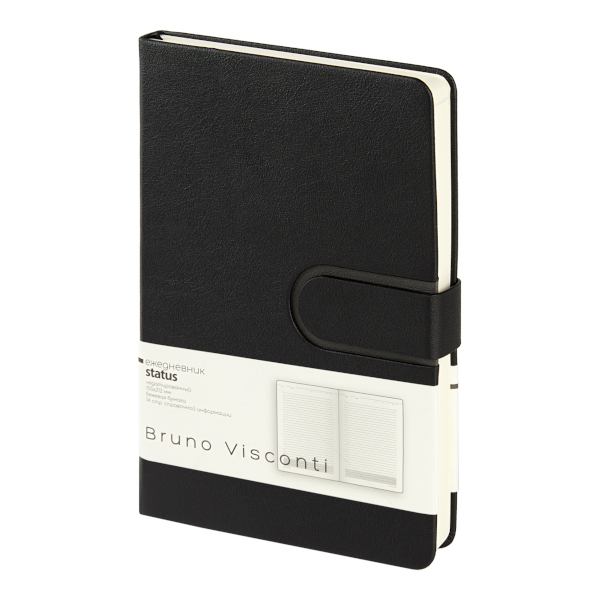 Ежедневник А5 не дат Bruno Visconti "Status" тв.обл., иск.кожа, черный, магнит. клапан 3-786/01