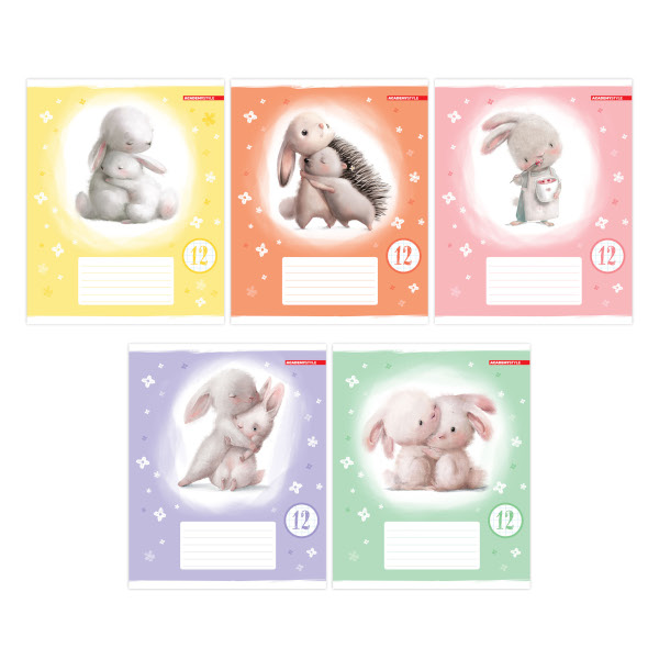 Тетрадь 12л А5 клетка "Милые зайки" картон, ассорти 14327/5 Academy style