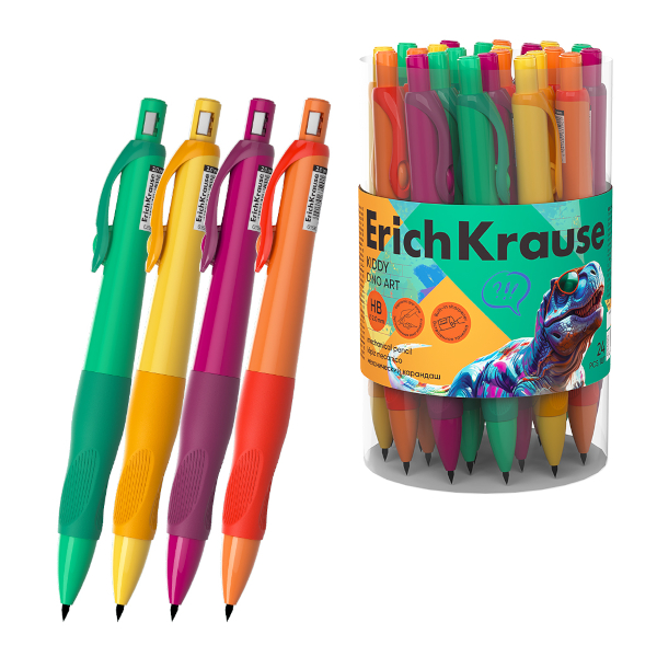 Карандаш механический 2мм HB, пластик. корп., точилка "Kiddy Dino Art" 63590 Erich Krause