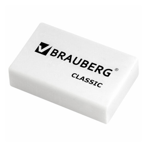 Ластик Brauberg "Classic" прямоуг. 26*17*7мм, термопласт.резина, белый 221033