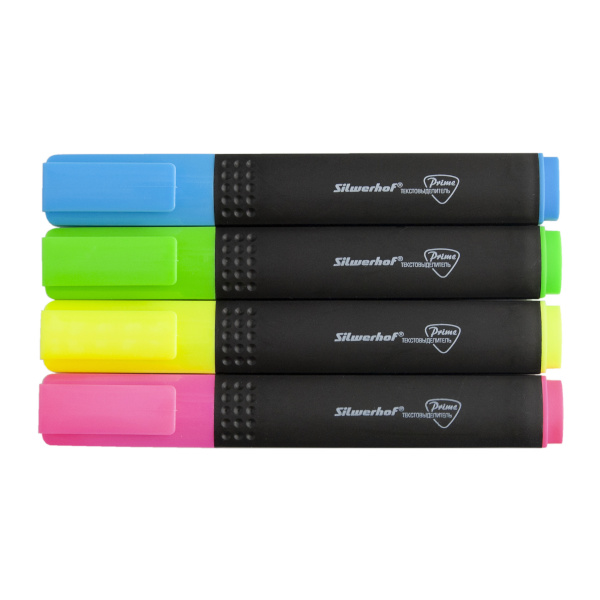 Набор текстовыделителей 4цв Silwerhof "Prime" /жел.,гол.,роз.,зел./скош./1-4мм 1526270