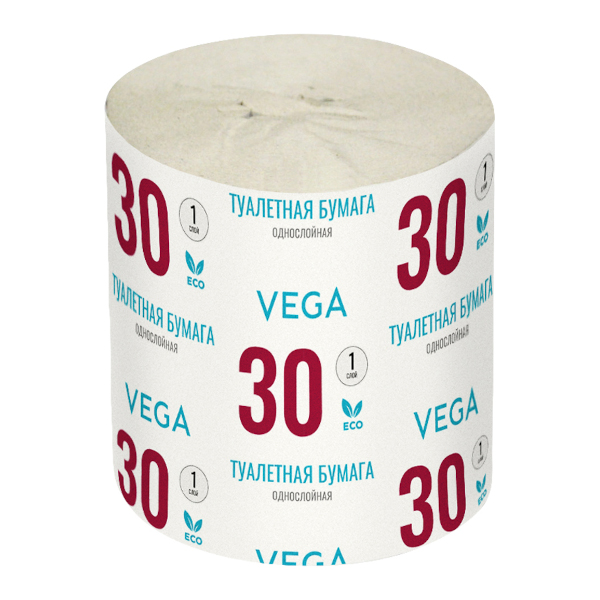 Бумага туалетная 1-слойная Vega 9см*30м, б/втулки, серая 339242