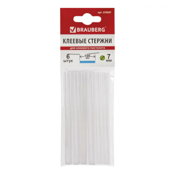 Стержни для клеевого пистолета, белый 6шт, 0,7*10см 670297 Brauberg
