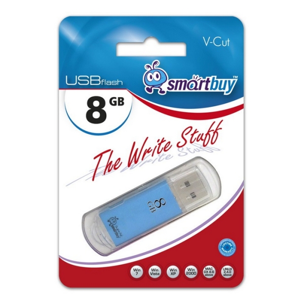 Память Flash Drive 8GB USB 2.0 Smartbuy V-Cut синий